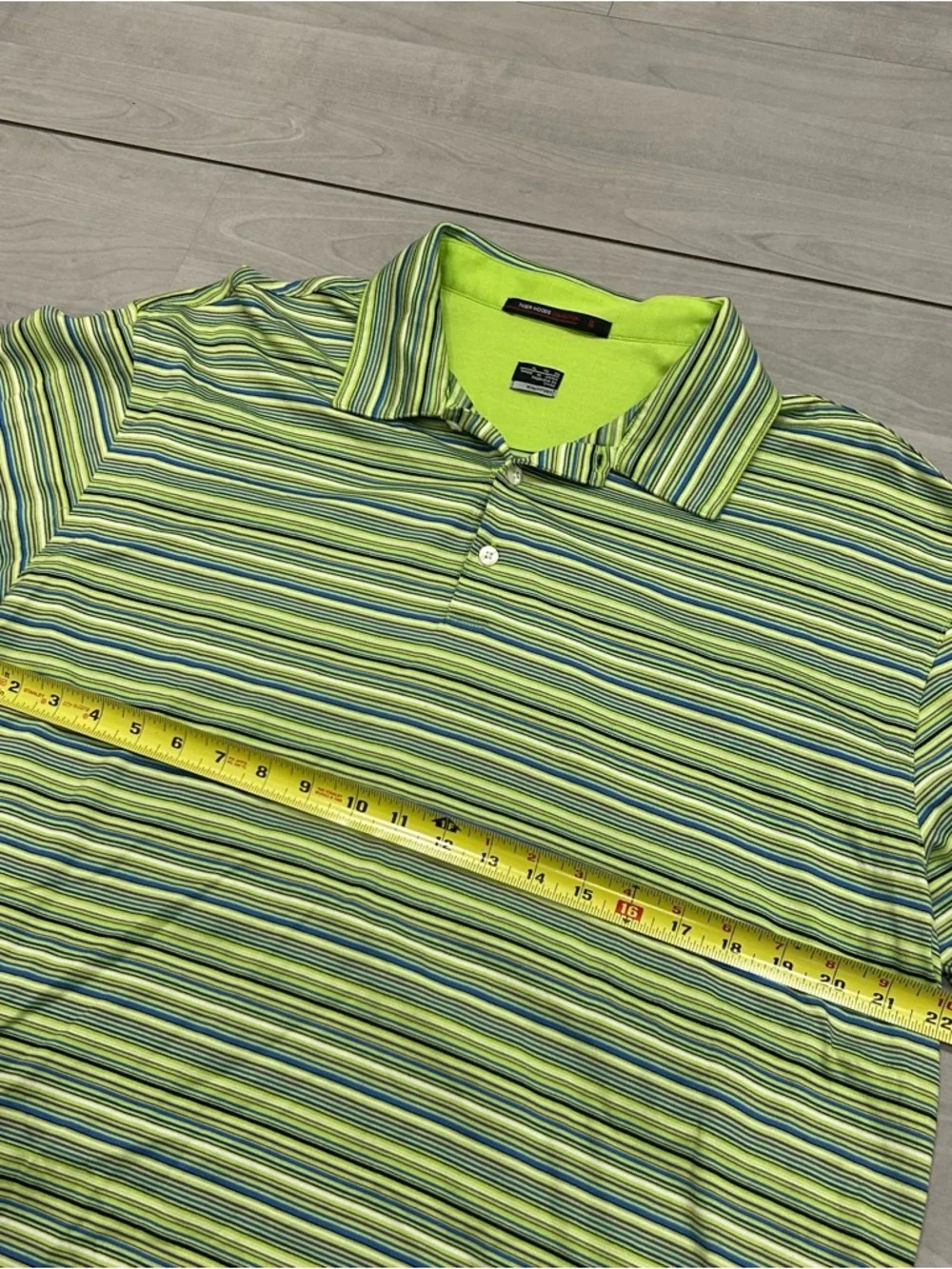Nike Tiger Woods Polo Shirt Mens XL Green Striped Golf FIT DRY - Picture 6 of 9